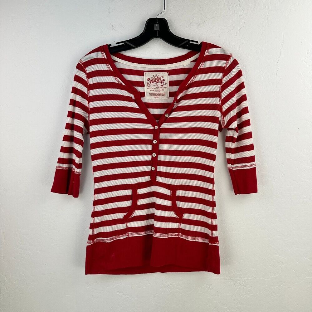 Vtg Energie Top Juniors XL Red White Striped Ribbed Grunge Skate Pockets Y2K